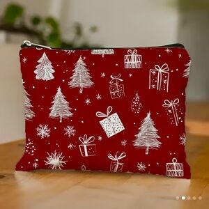1pc Red Christmas Minimalist Tree Pattern Large Capacity Makeup Bag New